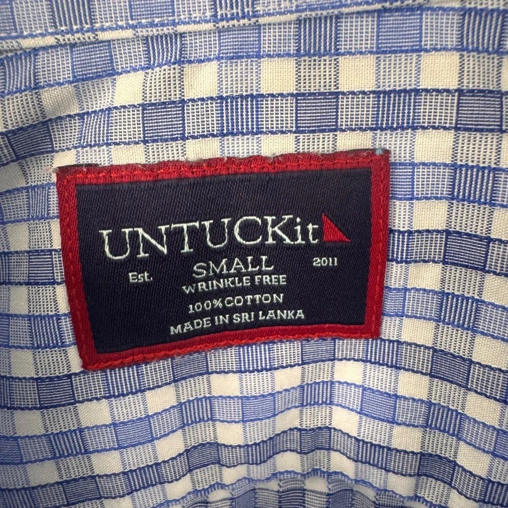UNTUCKit Mens Small‎ Blue Gingham Check Wrinkle Free Cotton Button Down Shirt